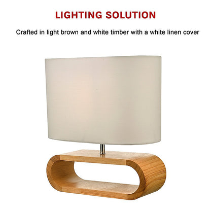 Wooden Modern Table Lamp Timber Bedside Lighting Desk Reading Light Brown White