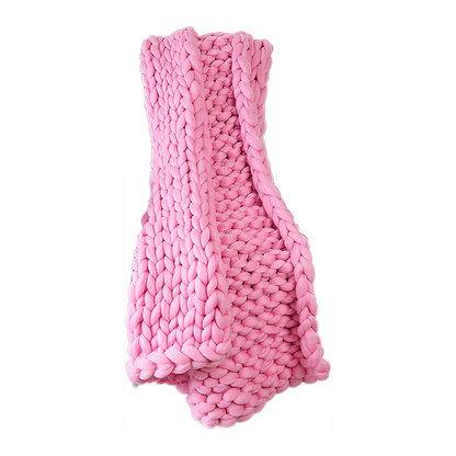 Hand Knitted Chunky Blanket Thick Acrylic Yarn Blanket Home Decor Throw Rug - Pink